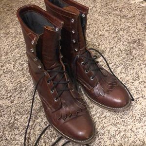 Laredo Kiltie Roper Western Fringe Lace Up Boots